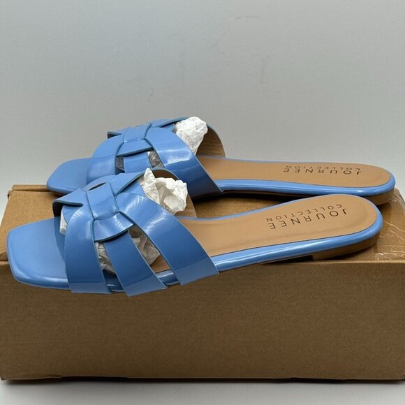 Journee Arrina Slip-On Woven Strappy Sandals Flats Slides Slip On Blue Size 9 - Picture 3 of 9